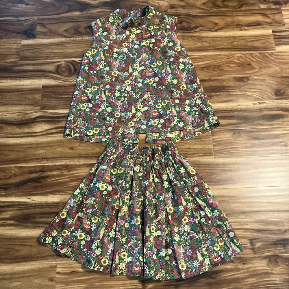 BURU 2PC L  Floral Elastic Waist SKIRT and Top Blouse SET W/pockets